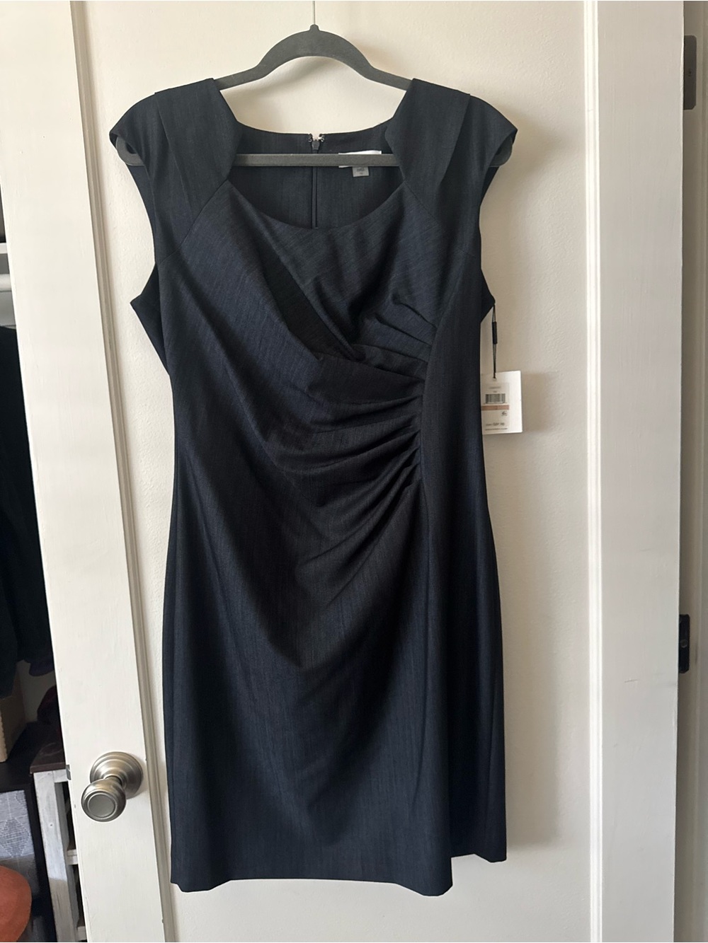 NWT Calvin Klein Black Ruched Sheath Midi Dress